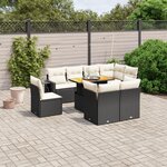 vidaXL Salon de jardin 9 Pièces avec coussins noir résine tressée