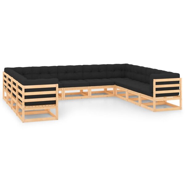 vidaXL Salon de jardin 11 Pièces avec coussins anthracite Pin massif
