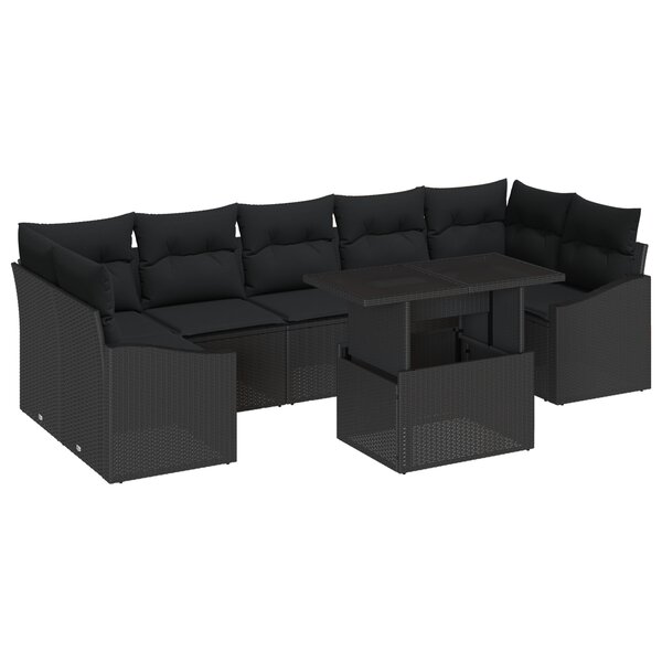 vidaXL Ensemble de Canapés de Jardin de 8 Pièces avec Coussins Noir Poly Rattan