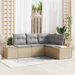 vidaXL Ensemble de Canapé de Jardin 4 Pièces avec Coussins Beige Rattan Poly