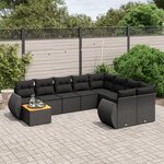 vidaXL Salon de jardin 10 Pièces avec coussins noir résine tressée