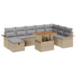 vidaXL Ensemble de Canapés de Jardin 9 Pièces avec Coussins Beige en Poly Rattan