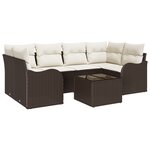 vidaXL Ensemble de canapé de jardin 7 pièces avec coussins Marron Rotin Synthétique