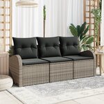 vidaXL Ensemble de canapé de jardin 3 pièces avec coussins gris poly rotin
