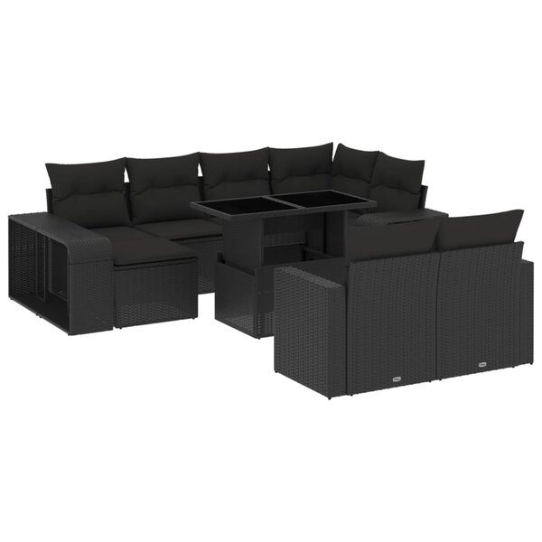 vidaXL Salon de jardin 11 Pièces avec coussins noir résine tressée