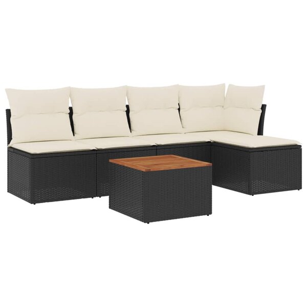 vidaXL Salon de jardin 6 Pièces avec coussins noir résine tressée