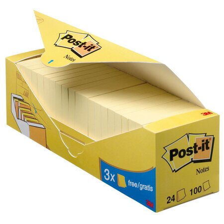 Pack Avantage de 24 blocs 100 Feuilles Notes Repositionnables Classiques en Carré Jaune, 76 x 76 mm (paquet 24 unités)