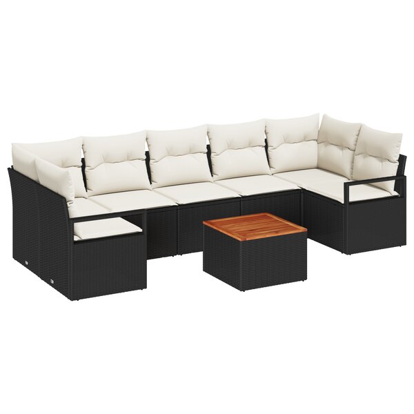 Ensemble de Canapés de Jardin de 8 Pièces avec Oreillers Noir Poly Rattan Acacia