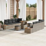 vidaXL Ensemble de Canapés de Jardin 11 Pièces avec Coussins Gris Poly Rattan Acacia