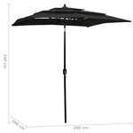 vidaXL Parasol de jardin à 3 niveaux avec mât en aluminium noir 2x2 m
