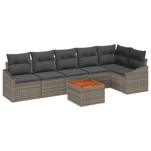 vidaXL Ensemble de 7 pièces de canapés de jardin avec coussins gris en poly rotin acacia