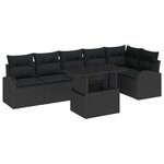 Ensemble de 7 Canapés de Jardin avec Coussins en Rattan Noir