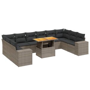 vidaXL Salon de jardin 11 Pièces avec coussins gris résine tressée