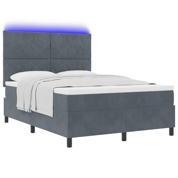 Lit à ressort vidaXL avec matelas et LED gris foncé 160x200 cm en velours