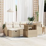 Set de canapé de jardin vidaXL 7 pièces avec coussins en poly rotin beige