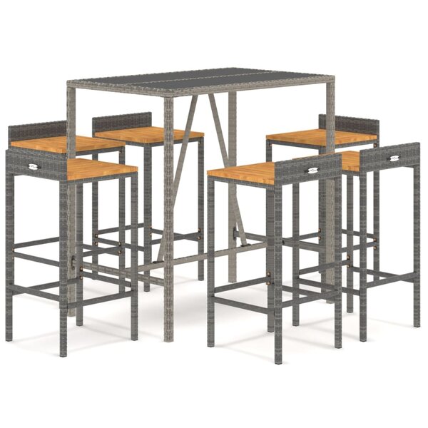 vidaXL Ensemble de bar jardin 7 Pièces gris poly rotin/bois massif acacia