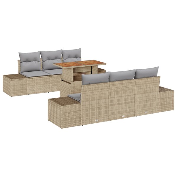 vidaXL Set de canapé de jardin à 7 pièces avec coussins en rotin poly beige