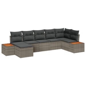Canapé de jardin 7 pièces avec coussins gris en poly rattan