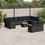 vidaXL Salon de jardin avec coussins 13 Pièces noir résine tressée