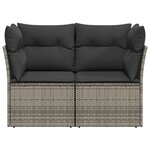 vidaXL Canapé de jardin 2 places avec coussins gris résine tressée
