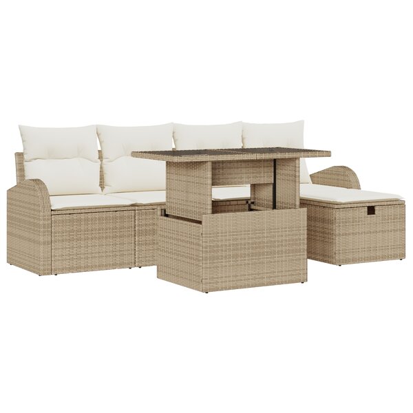 Ensemble de canapé de jardin 6 pièces avec coussins Beige Poly Rattan
