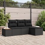 vidaXL Ensemble de Canapés de Jardin 4 Pièces avec Coussins Noir Rattan Poly Acacia