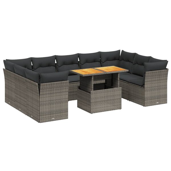 vidaXL Salon de jardin avec coussins 10 Pièces gris résine tressée