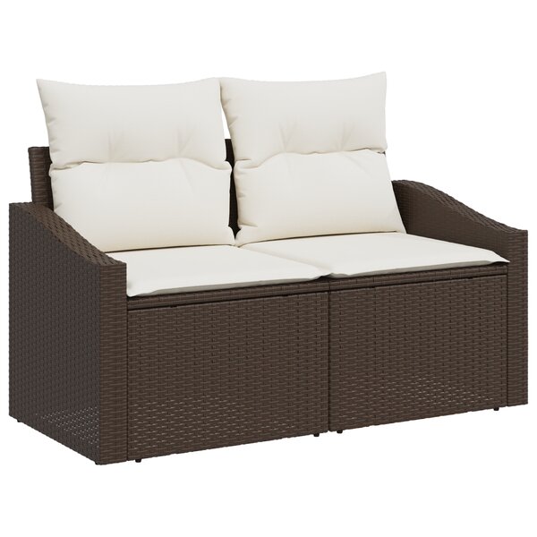 Canapé de jardin 2 places vidaXL avec coussins en poly rotin marron