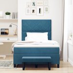 vidaXL Lit à Ressorts avec Matelas & Banc Bleu Foncé 120x200 cm Velours