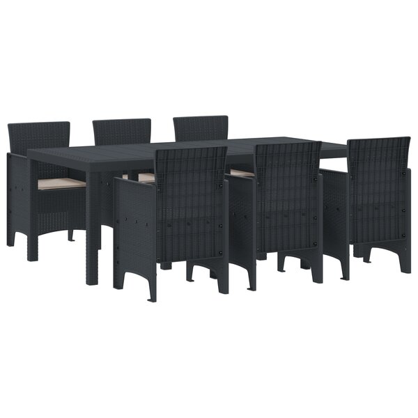 vidaXL Ensemble de salle à manger de jardin 7 pièces avec coussins Anthracite Poly Rattan