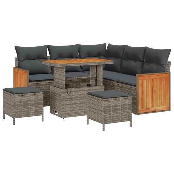 Ensemble de canapé de jardin 8 pièces avec coussins gris en poly rotin et acacia