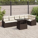 vidaXL Ensemble de Canapé de Jardin 7 Pièces avec Coussins Marron Rattan Poly