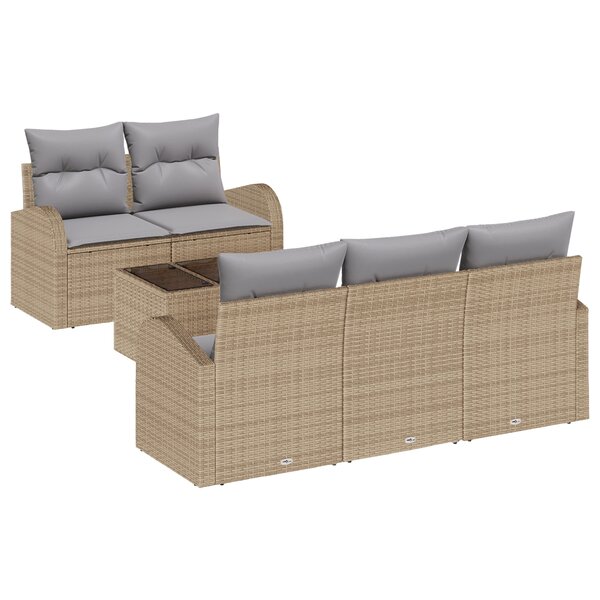 vidaXL Ensemble de canapé de jardin 6 pièces avec coussins Beige Poly Rotin
