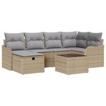 Canapés de Jardin de 7 Pièces avec Coussins Beige en Rattan Poly