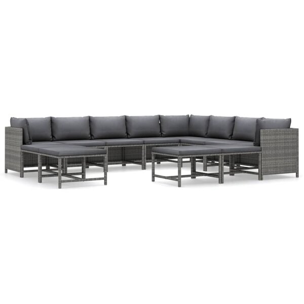 Salon de jardin meuble d'extérieur ensemble de mobilier 12 pièces avec coussins résine tressée gris 02_0015646