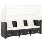 vidaXL Canapé-lit extensible 3 places avec toit Résine tressée Noir