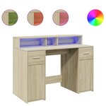 Bureau table poste de travail meuble d'ordinateur informatique étude avec lumières LED chêne sonoma bois d'ingénierie brun 02_0023422