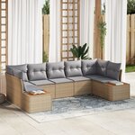 Ensemble de Canapés de Jardin de 7 Pièces avec Coussins Beige en Rattan Poly