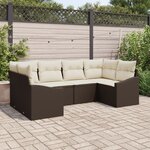 vidaXL Ensemble de canapé de jardin 6 pièces avec coussins Marron Poly Rattan