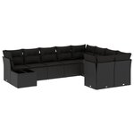 vidaXL Salon de jardin 10 Pièces avec coussins noir résine tressée