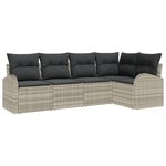 vidaXL Ensemble de Canapés de Jardin 5 Pièces avec Coussins Gris Clair Poly Rattan