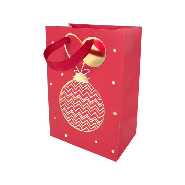 Sac cadeau noël boule or et rouge petit format - draeger paris