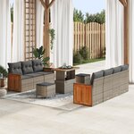 Ensemble de 10 pièces de sofa de jardin avec coussins Gris Poly Rattan Acacia