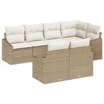 vidaXL Ensemble de canapé de jardin 7 pièces avec coussins Beige Poly Rotin