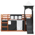 vidaXL Lit superposé avec toboggan et rideaux blanc et noir 90x200 cm