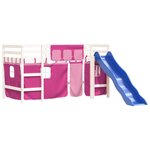 vidaXL Lit mezzanine enfants et rideaux rose 90x200cm bois pin massif