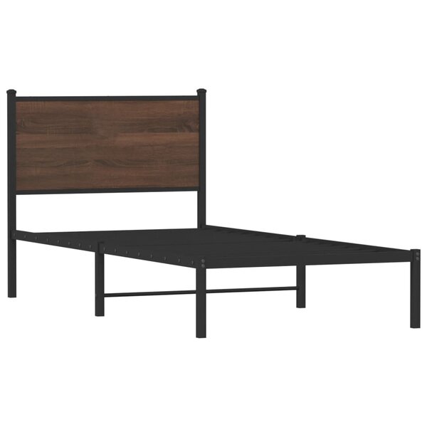 vidaXL Cadre de lit en métal avec tête de lit chêne marron 75x190 cm