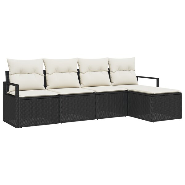 Ensemble de canapé de jardin 5 pièces avec coussins Noir Poly Rattan
