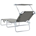 vidaXL Chaises longues pliantes 2 Pièces avec auvent en tissu Oxford gris 600D