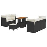 Ensemble de canapé de jardin de 8 pièces avec coussins noir poly rattan acacia